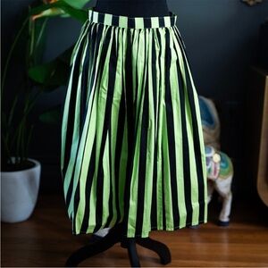 Unique Vintage Black and Green Striped A-Line Skirt